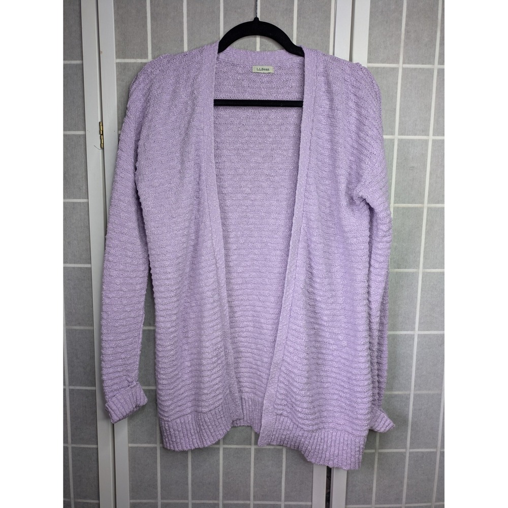 LL Bean Womens Sweater Small Lavender Purple Open Front Textured Knit Cardigan